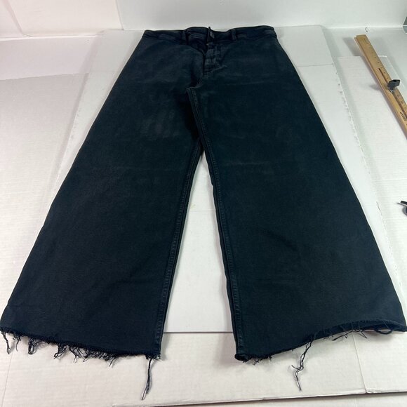Zara Jeans Women's 34x28* High Rise Wide Leg Black Raw Bottom Hem Denim Tag 14 - Picture 1 of 16